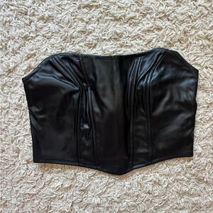 Black Adika Strapless Faux Leather Corset Top